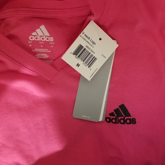 NEW Adidas V-neck Logo Short Sleeve Top Medium - Picture 4 of 6